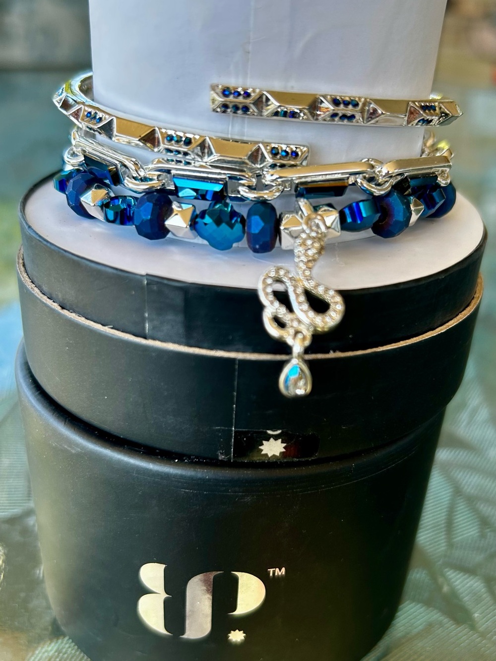 bp Halloween stack. Blue Crystal Layered Bracelet Set with Snake Charm